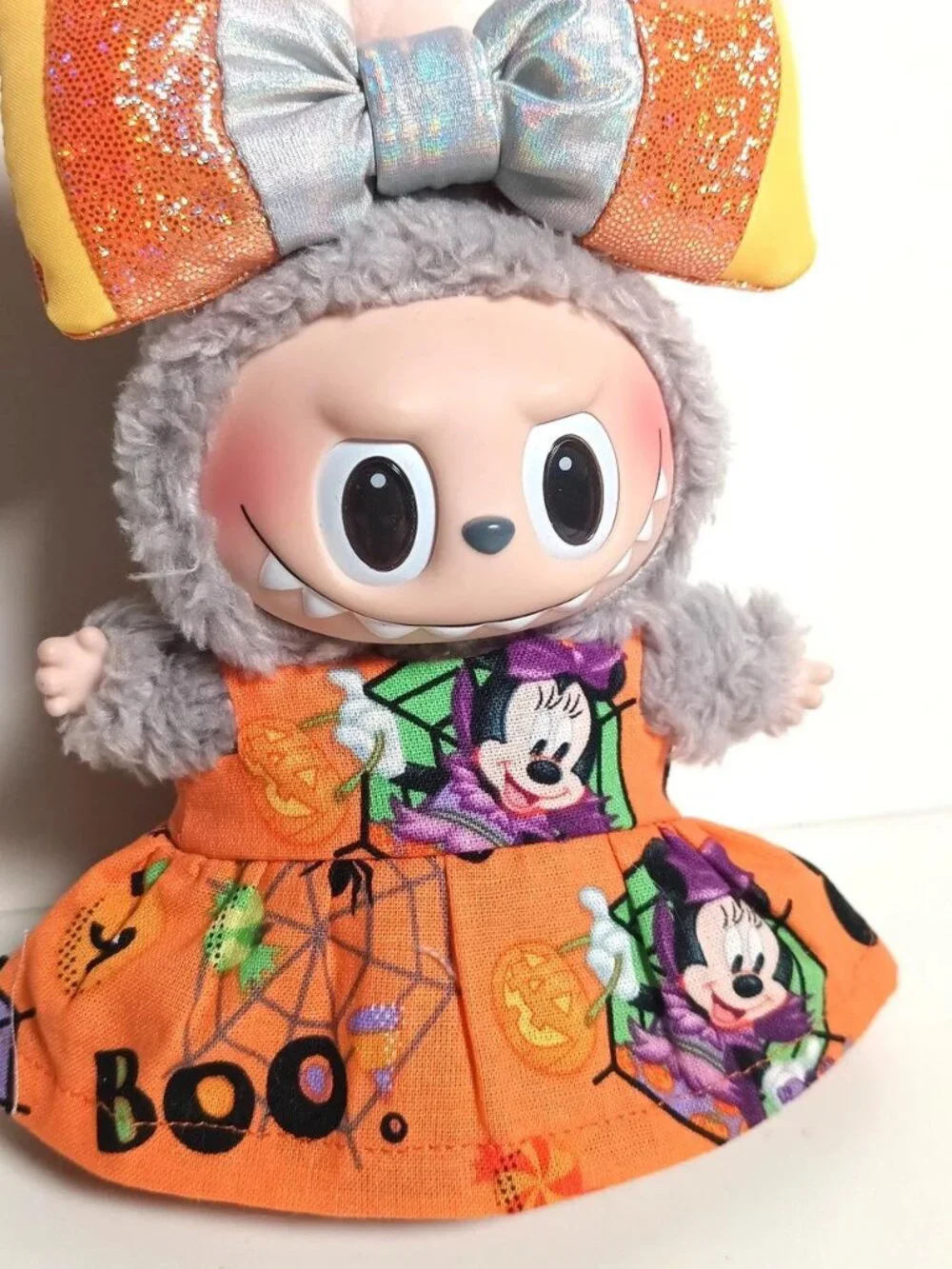 Labubu Minnie Mouse Boo Halloween Dress with Metallic Candy Corn Bow Outfit